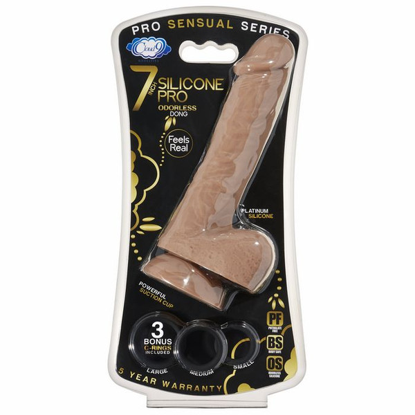 Cloud 9 Pro Sensual 7 Premium Silicone Dong W/ C Rings Tan "