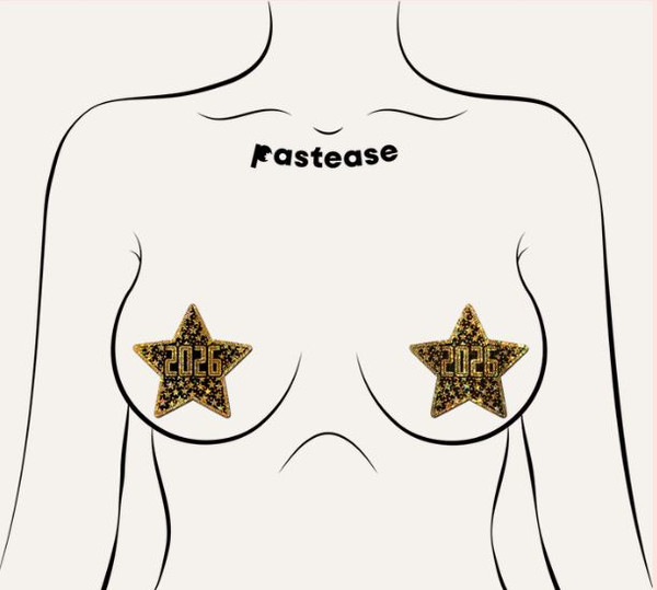Pastease Happy New Year 2026 Black & Gold Star Nipple