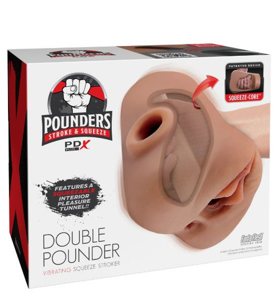 Pdx Plus Double Pounder Vibrating Squeeze Stroker Brown