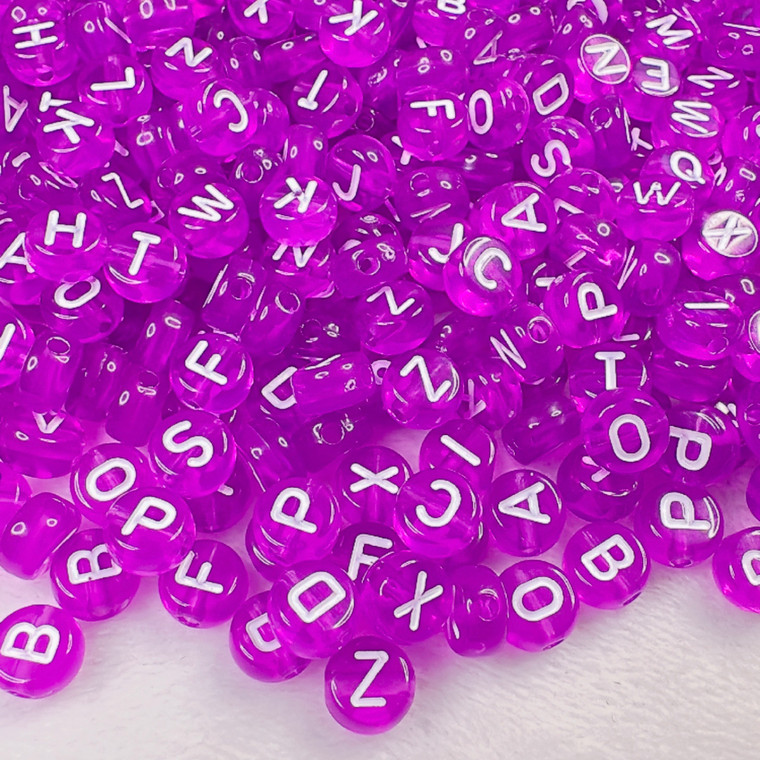 Purple  clear letter beads