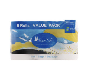 Ingosoft Ch  Toilet Paper 6 Rolls  100% Virgin Wood  Pulp 3 Ply    320 Sheets   Jumbo Size