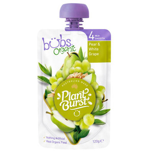 Bubs Organic Pear & White Grape 4+ Months 120g X 6