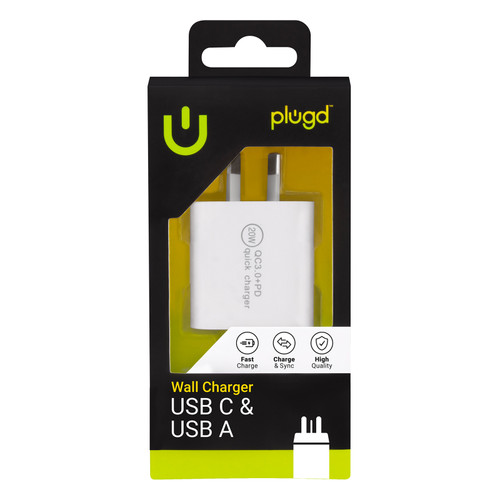 Plugd Dual Wall Charger 20w Usb A And Usb C