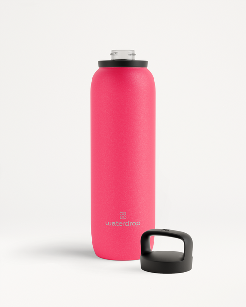 Waterdrop Water Bottle Steel Neon Pink  Spout Lid 1000ml