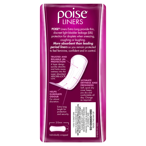 Poise Liners Extra Long 22s ANZ Pharma Wholesalers LTD