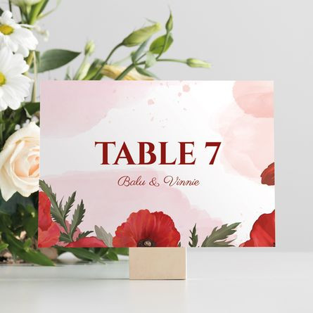 Bright Poppy Table Number (Personalised Wedding Table Numbers & Names)
