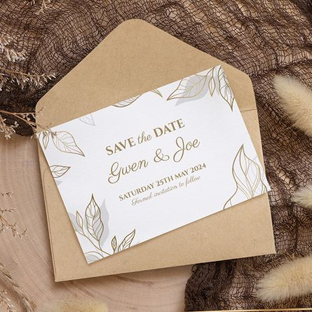 Gold Leaves Save The Date Card (Personalised Save the Date)
