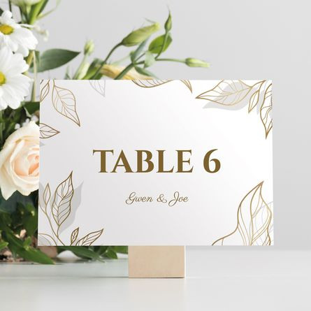 Gold Leaves Table Number (Personalised Wedding Table Numbers & Names)