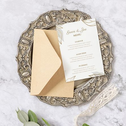 Personalised Gold Leaves Wedding Menu Printing (Personalised Wedding Menu Printing)