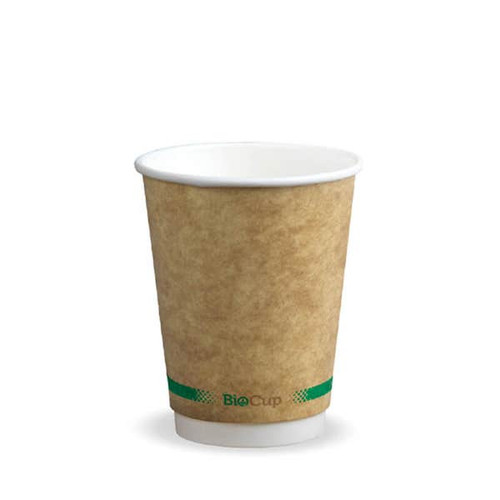 390ml / 12oz (90mm) Kraft Green Stripe Double Wall BioCup