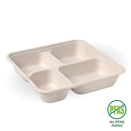 4-Compartment Large Natural Plant Fibre Takeaway Base