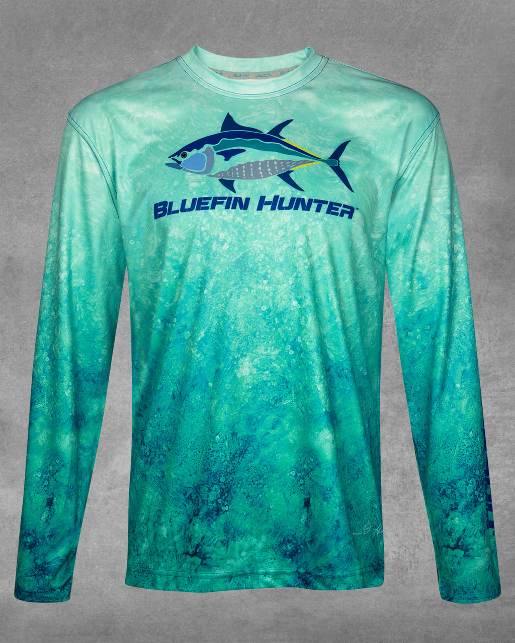 Microfiber Long Sleeve UPF 50 Bluefin Tuna Fishing Shirt WRECKED Seafoam 