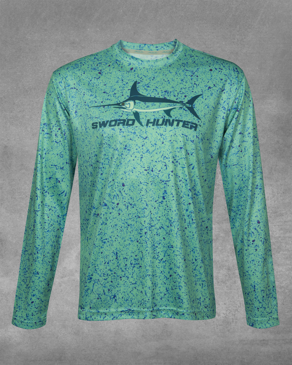 Blue Spatter Sword Hunter Peacock bass Long Sleeve Performance Shirt