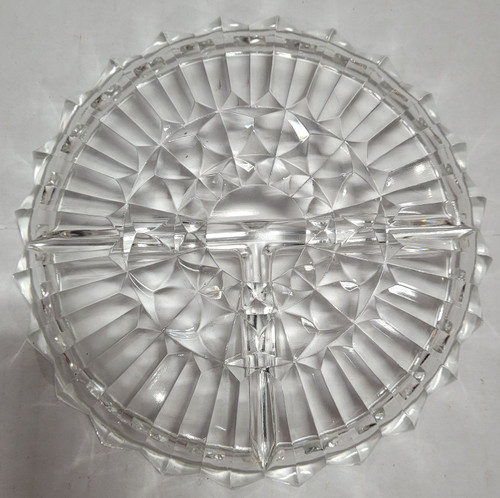 Vintage CLEAR ROUND GLASS THREE 3 SECTION DISH 7 Inch Relish Tray