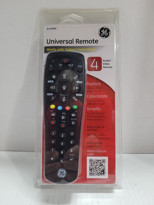 GE Universal Remote 4 Audio/Video Devices Model 24944 General Electric Black