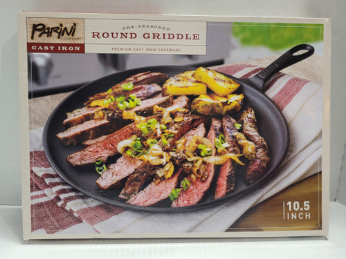 Parini Cookware Cast Iron Pre-Seasoned Round Griddle 10.5 inch- Brand New In Box