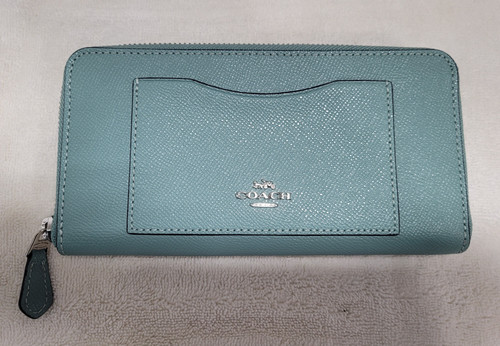 Coach  Leather Zip Around Wallet F54007 Green Teal