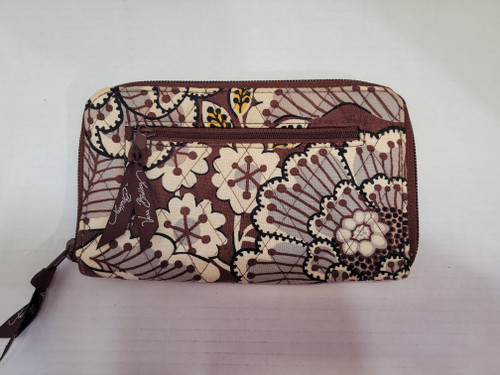 Vera Bradley Wallet Wristlet Brown Floral Zip/Card Slip/ID