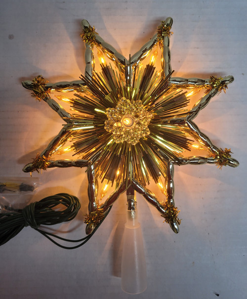 Vintage Golden Sleigh 10 LIGHT TREE TOP HC-452-461 GOLD STAR WITH GOLD LIGHTS