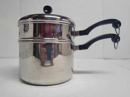 Vintage FARBERWARE DOUBLE BOILER 3 Piece Set Aluminum Clad Stainless Steel 2qt