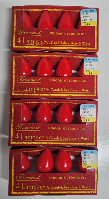 Lot of 4 4 Packs of C7 1/2 Indoor/Outdoor RED Incandescent Bulbs by Foremost