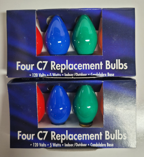 Two 4 Packs of C 7 1/2 Incandescent Replacement Bulbs in 4 Colors Two 4 Packs of C 7 1/2 Incandescent Replacement Bulbs in 4 Colors
