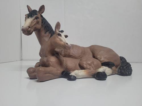 Resin Horse Figure - Mare and Foal - Brown and White
