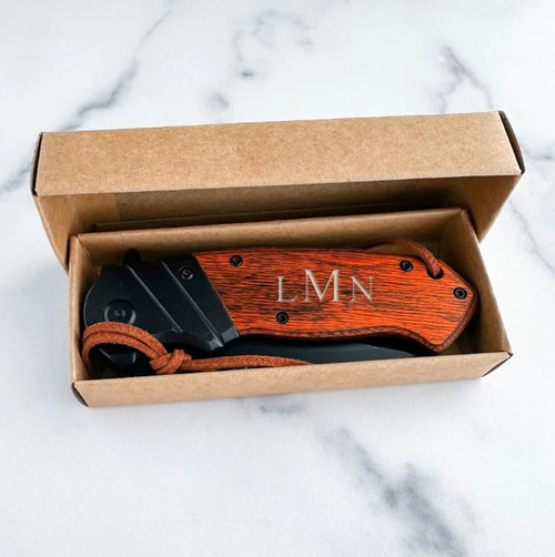 Personalized Wood Handle Hunting Knife With Wrist Lanyard Personalized Wood Handle Hunting Knife With Wrist Lanyard