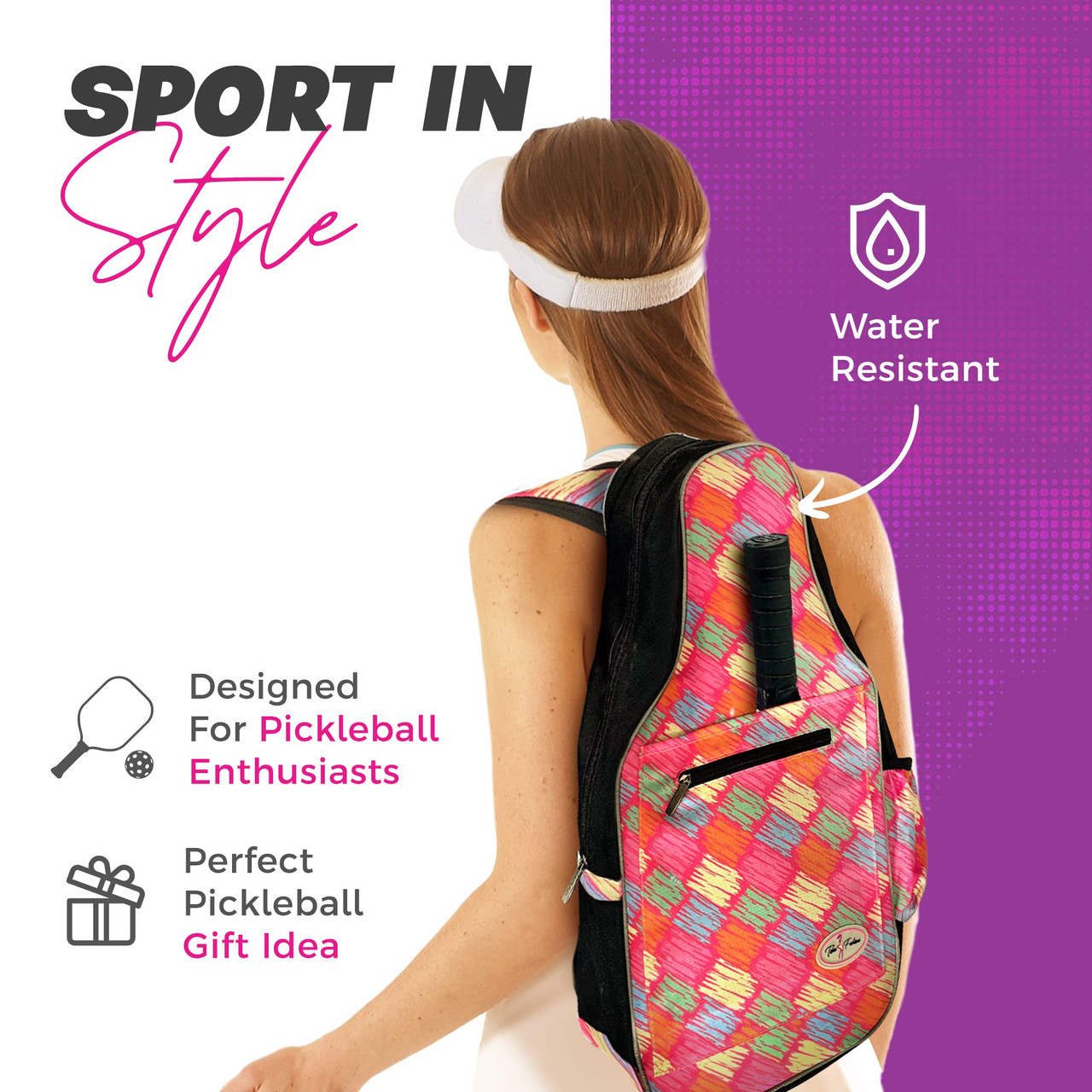 Women\'s Black and Pink Pickleball Backpack Pickleball Backpack | PBPRO Tour | Pink main image 2