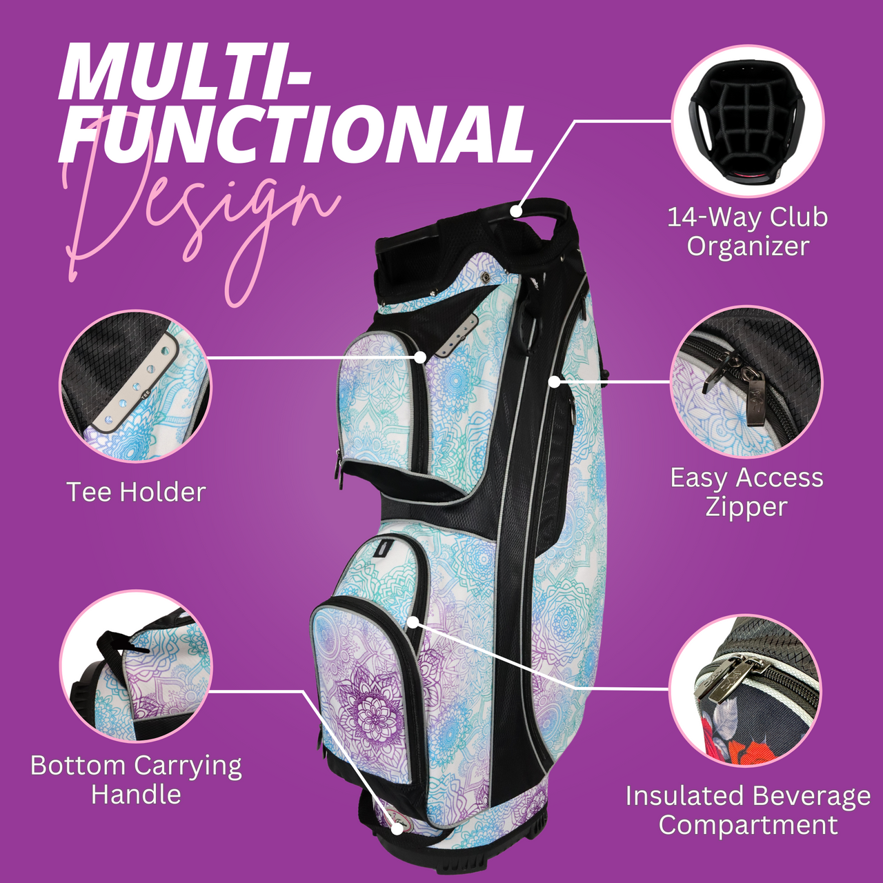 Womens Resort Golf Bag | 14-Way, Mandala Dreams | Taboo Fashions