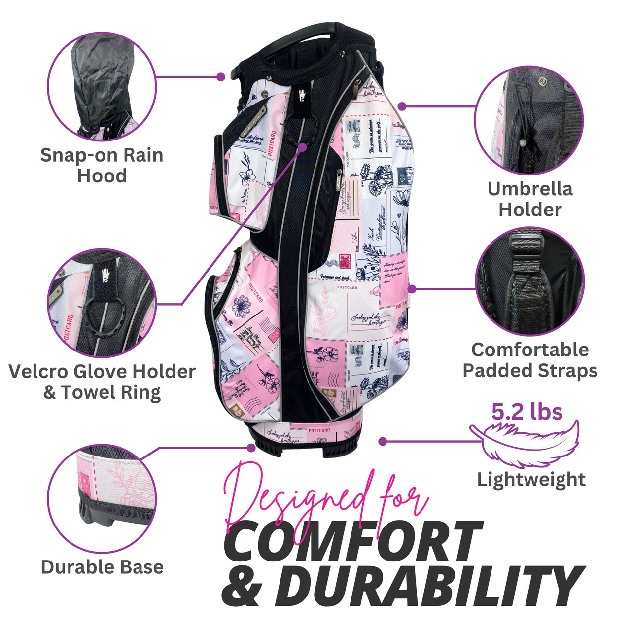 Womens Resort Golf Bag | 14-Way, Pink Love Notes | Taboo Fashions