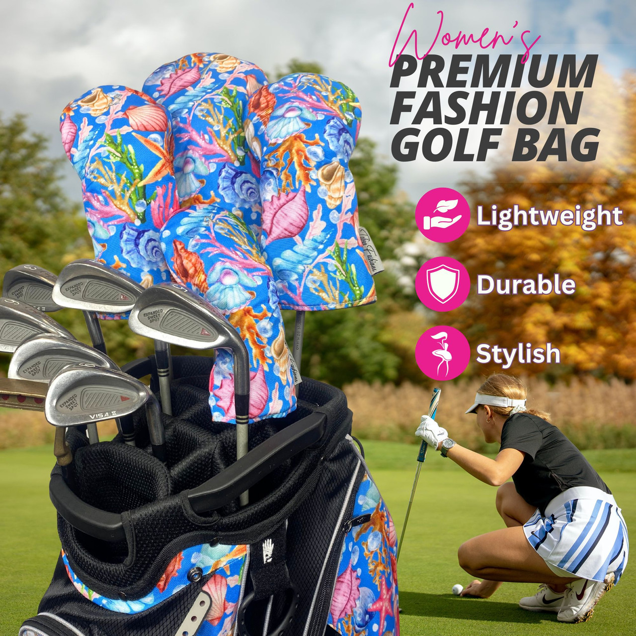 Womens Resort Golf Bag | 14-Way, Blue Shellbound | Taboo Fashions