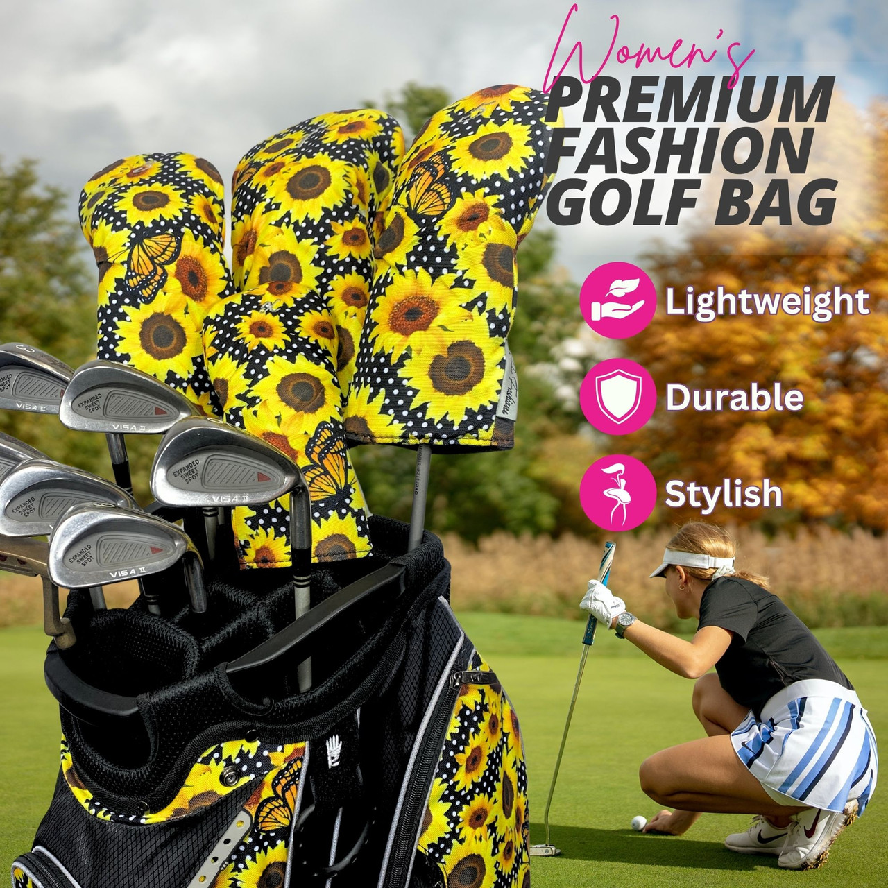 Womens Resort Golf Bag | 14-Way, Sunflower Symphony | Taboo Fashions