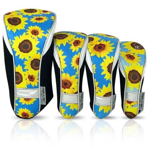 Taboo Fashions Ladies Golf Club Cover Set four stylish contoured head covers Sultry Sunflowers