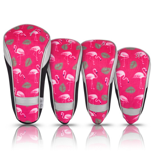 Pink Flamingo 4-Pack Golf Head Covers for Women – Fits Driver, Fairway & Utility Clubs