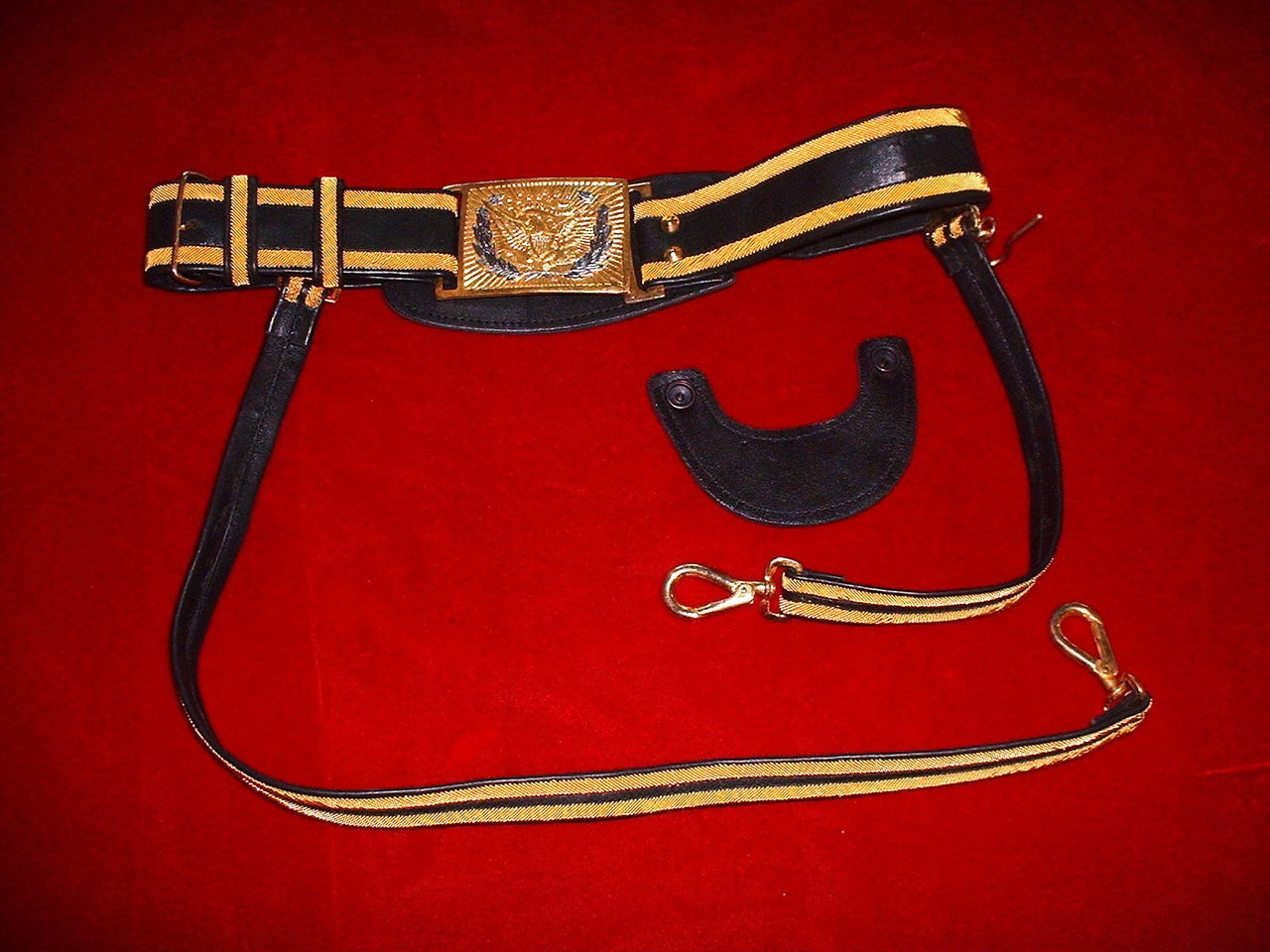 Civil War Officer's Sword Belt – Black Leather with Gold Embroidery