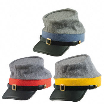 Confederate Kepi First Pattern with gray wool construction and CSA brass buttons.