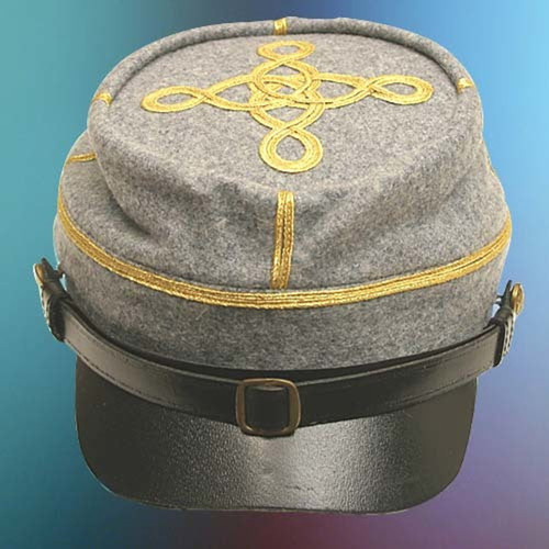 Union and Confederate captain kepi for historical reenactment uniforms.