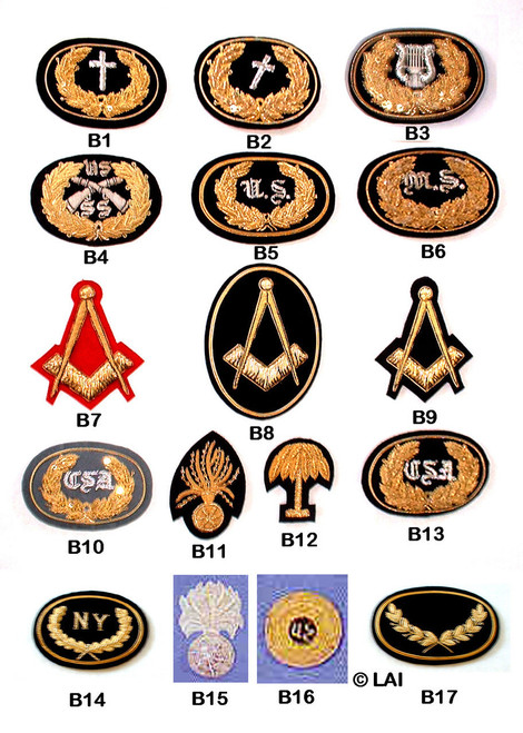 large embroidered civil war hat insignia on black velvet oval background