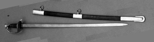 Confederate Foot Officer's Sword with CS brass guard and blued steel scabbard.