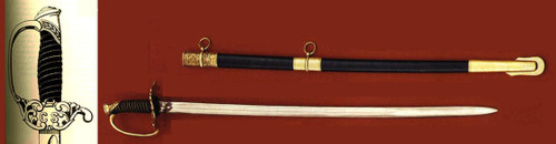 CSA Louis Haiman officer's sword with brass CS guard and blued steel scabbard.