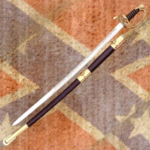 Confederate Staff and Field Officer's sword with CSA etched blade and brass hilt for Civil War display.