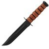 KA-BAR USMC Classic Knife with stacked leather grip and leather sheath.