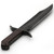 Battlecry Bowie knife with clip point blade and leather sheath.