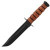 KA-BAR USMC Classic Knife with stacked leather grip and leather sheath.