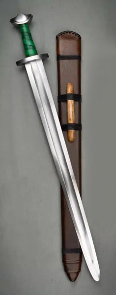 Viking temple sword with blunt edge C60 steel blade and leather wrapped grip