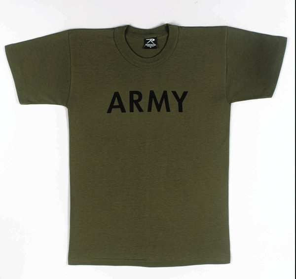 Army Physical Training T-Shirt with military print and olive drab fabric.