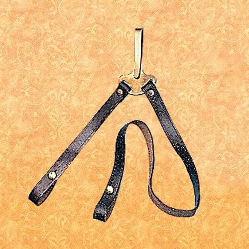 Sword hanger with brass belt clip and leather suspension straps.