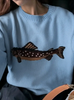 Ocean Fisherman Sardine Pattern Crewneck Knit Sweater