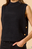 Mock Neck Sleeveless Sweater Top with Gold Button